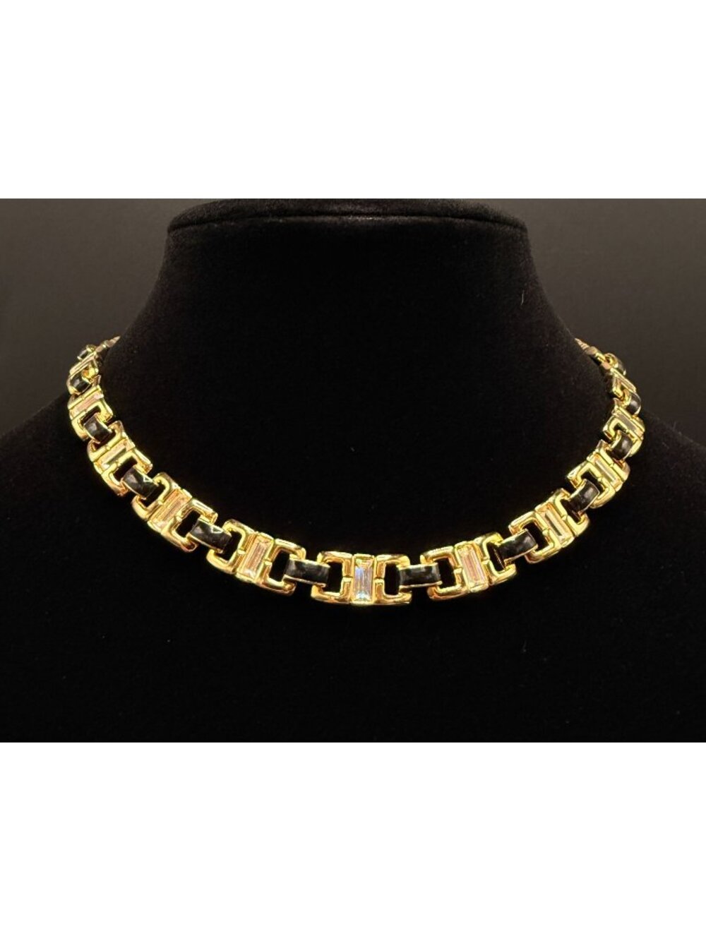 Vintage 1990s Swarovski Chain Necklace With Black & Clear Crystal